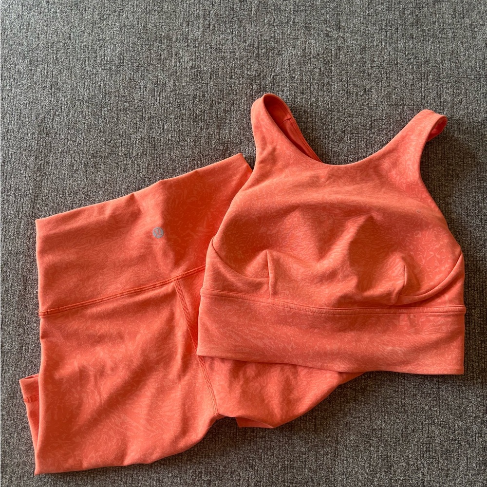 lululemon athletica Coral Orange Sports Bra and Leggings Set